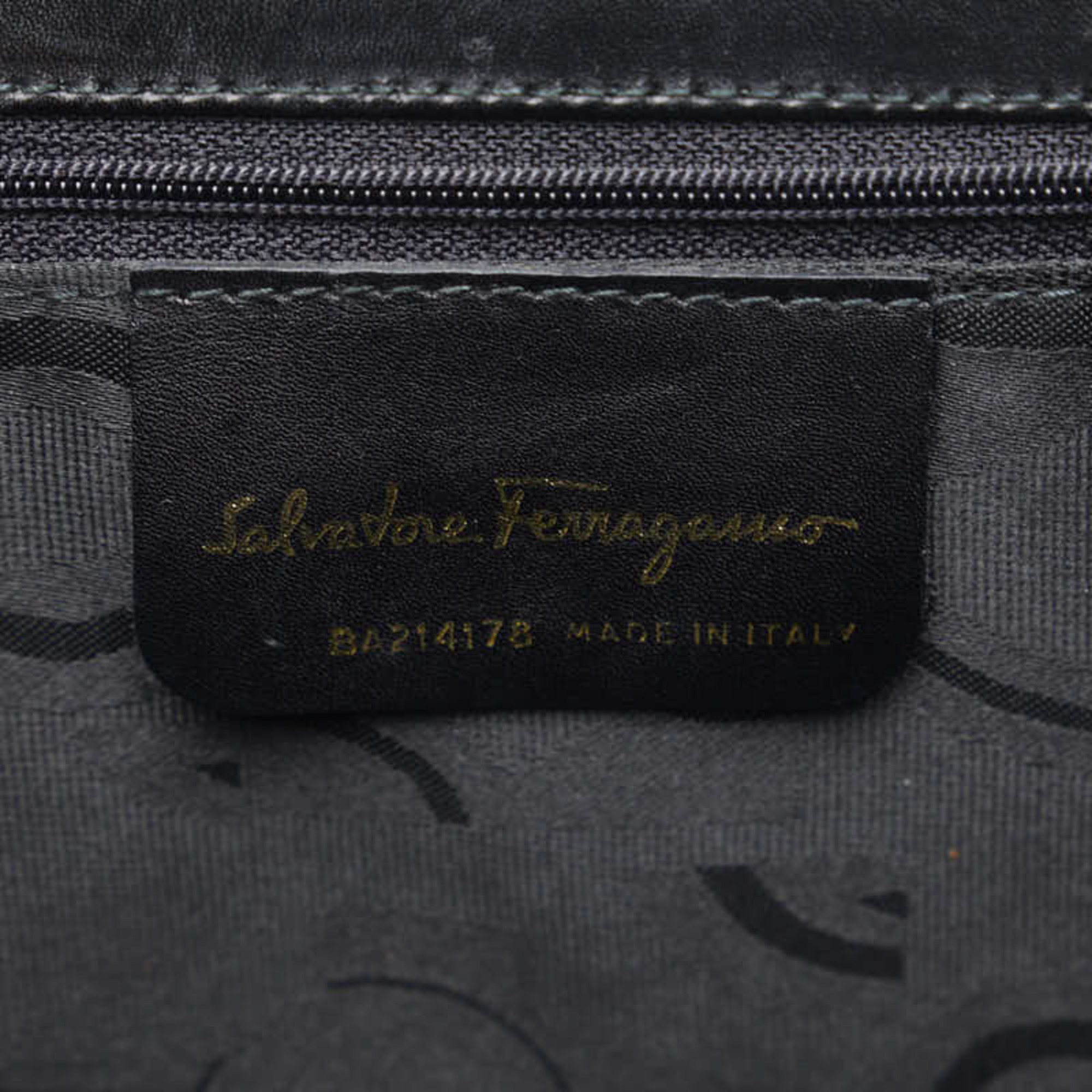 Salvatore Ferragamo Vara Ribbon Handbag Shoulder Bag BA 21 4178 Black Leather Canvas Women's