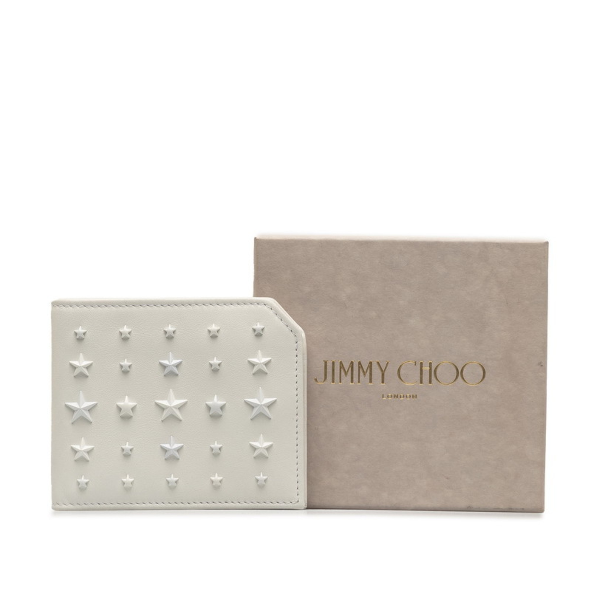Jimmy Choo Star Studs Bi-fold Wallet White Leather Women's JIMMY CHOO