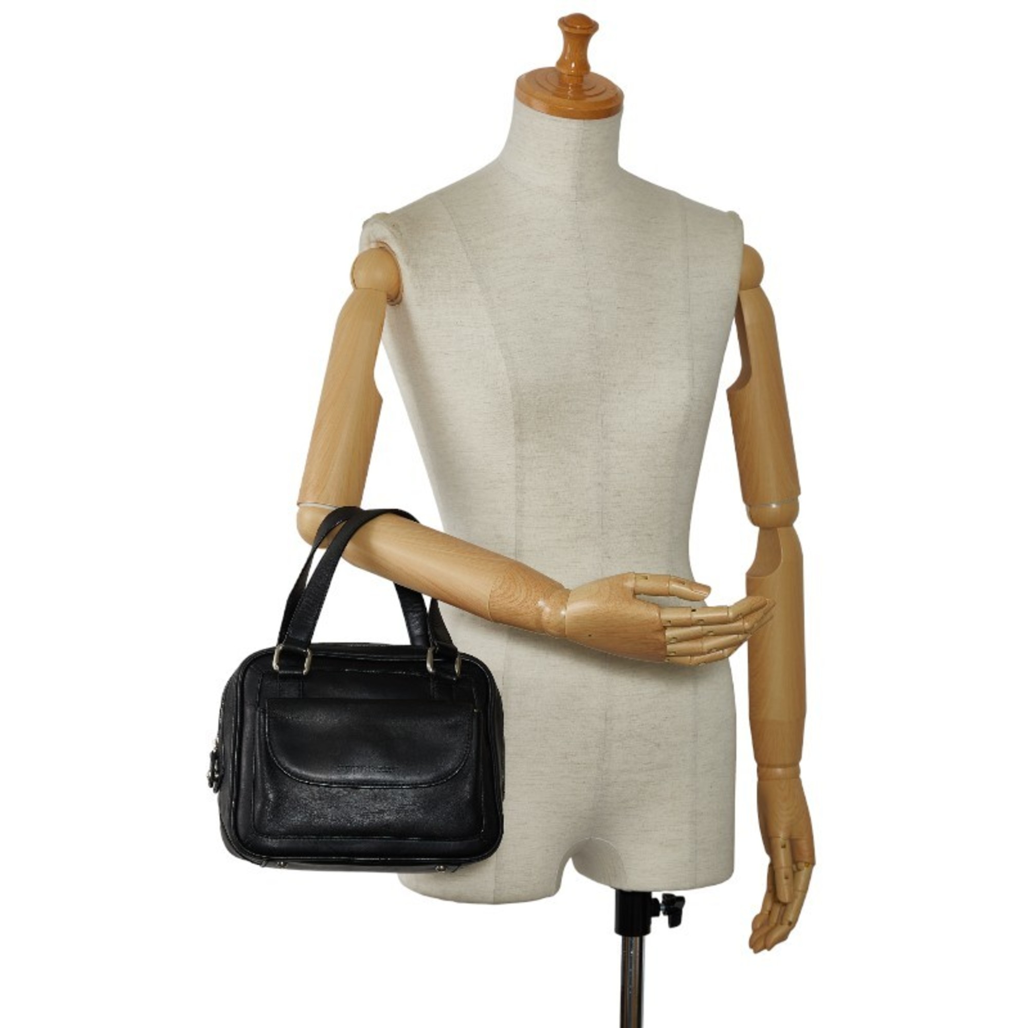 Burberry Nova Check Handbag Black Leather Women's BURBERRY