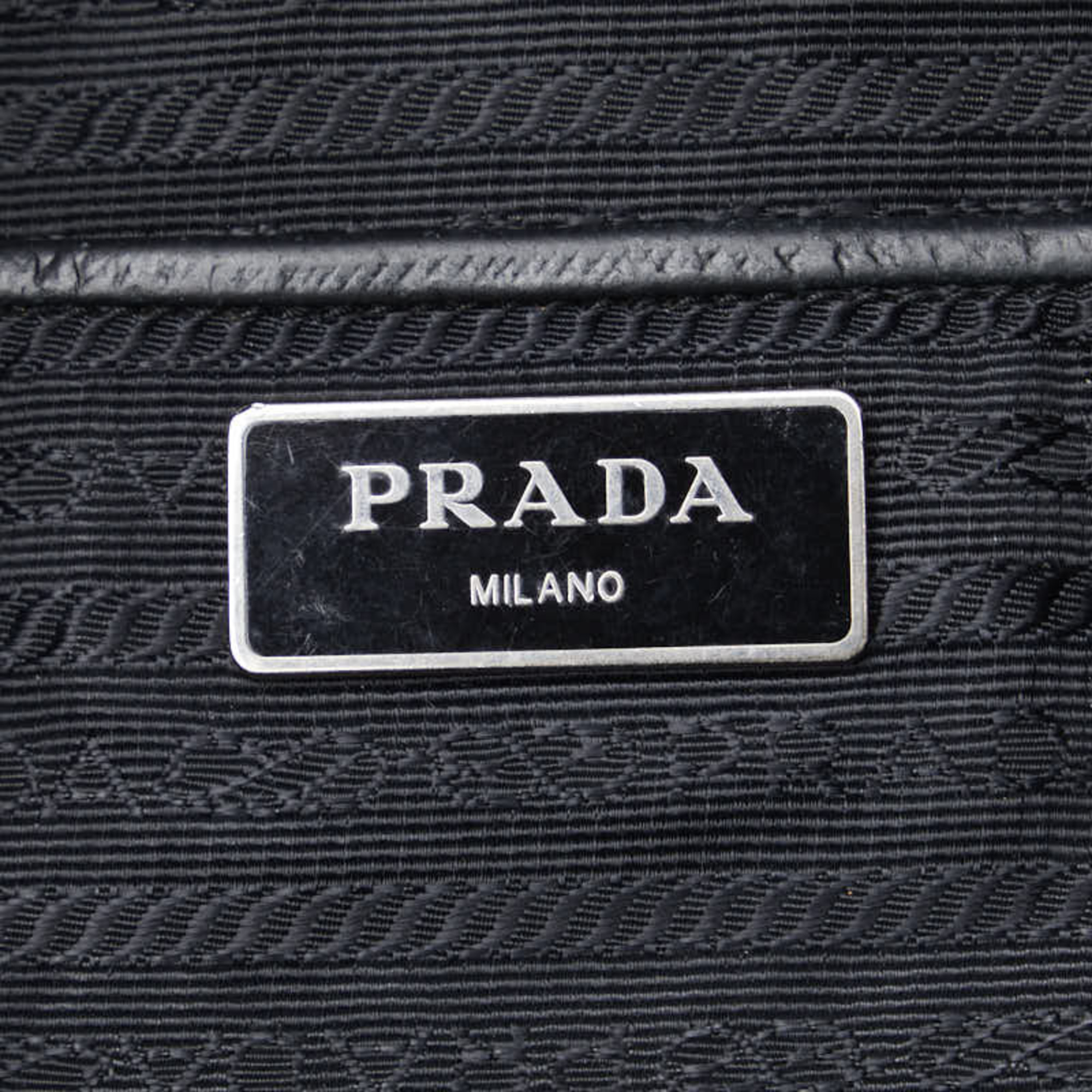 Prada Triangle Plate Handbag Tote Bag Black Nylon Leather Women's PRADA