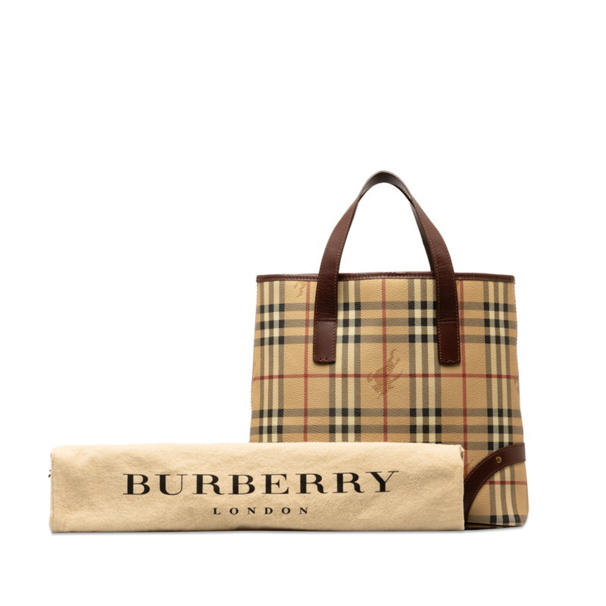 Burberry Nova Check Shadow Horse Handbag Tote Bag Beige Brown PVC Leather Women's BURBERRY