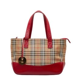 Burberry Nova Check Shadow Horse Handbag Tote Bag Beige Red Canvas Leather Women's BURBERRY