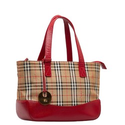Burberry Nova Check Shadow Horse Handbag Tote Bag Beige Red Canvas Leather Women's BURBERRY