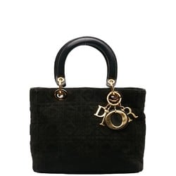 Christian Dior Dior Lady Cannage Handbag Black Suede Women's