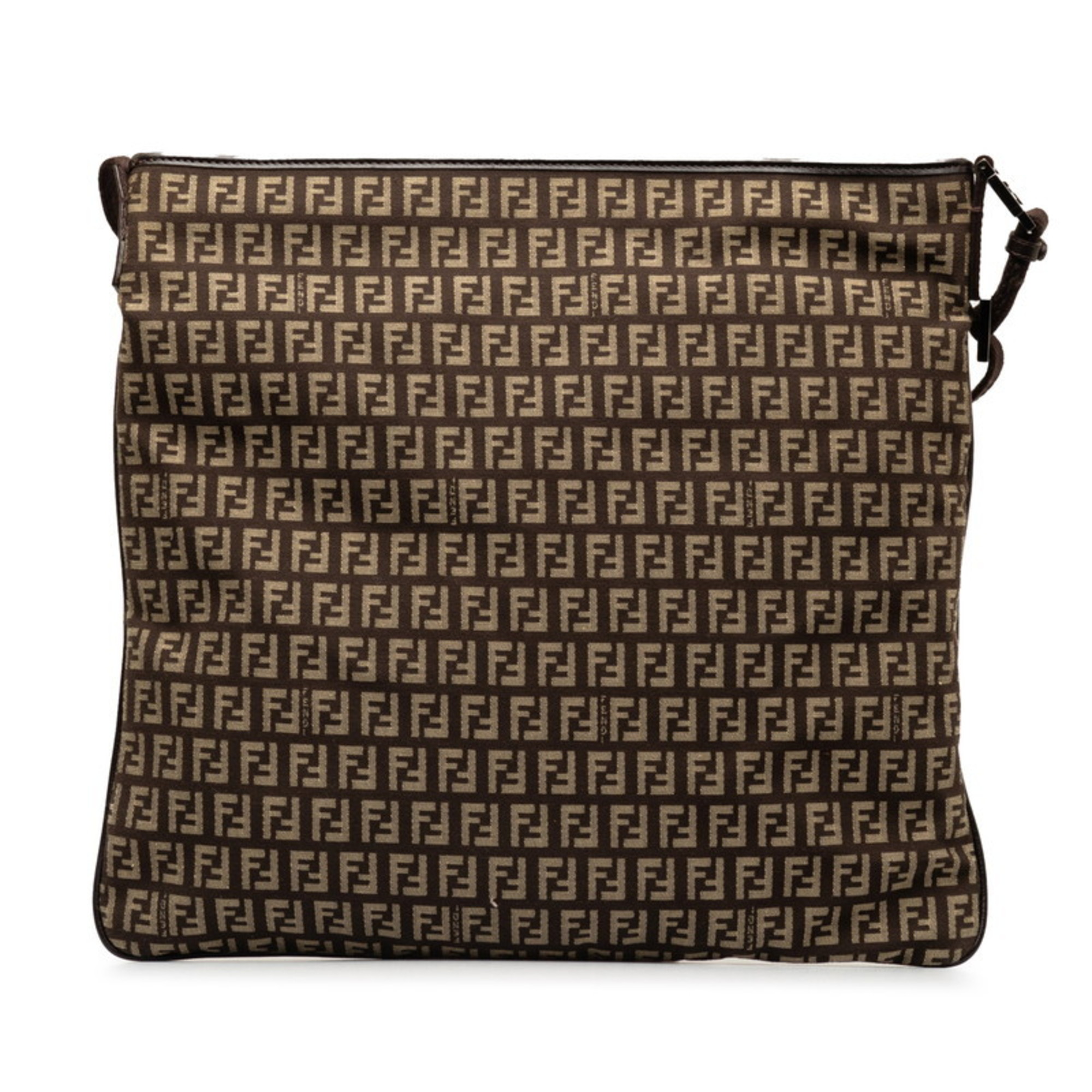 FENDI Zucchino Shoulder Bag 8BT080 Brown Beige Canvas Leather Women's