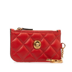 Versace Medusa Card Case Red Gold Leather Women's VERSACE