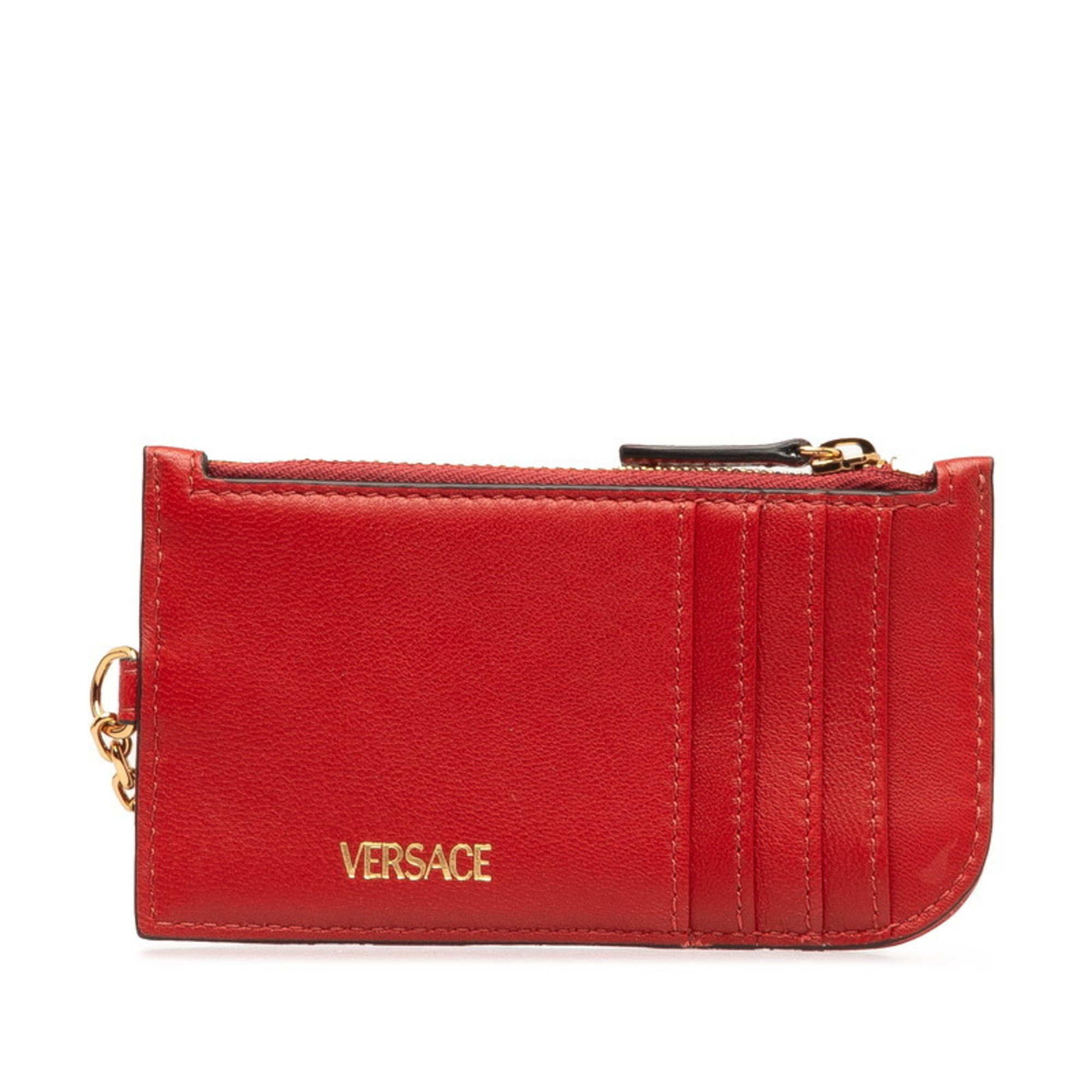 Versace Medusa Card Case Red Gold Leather Women's VERSACE