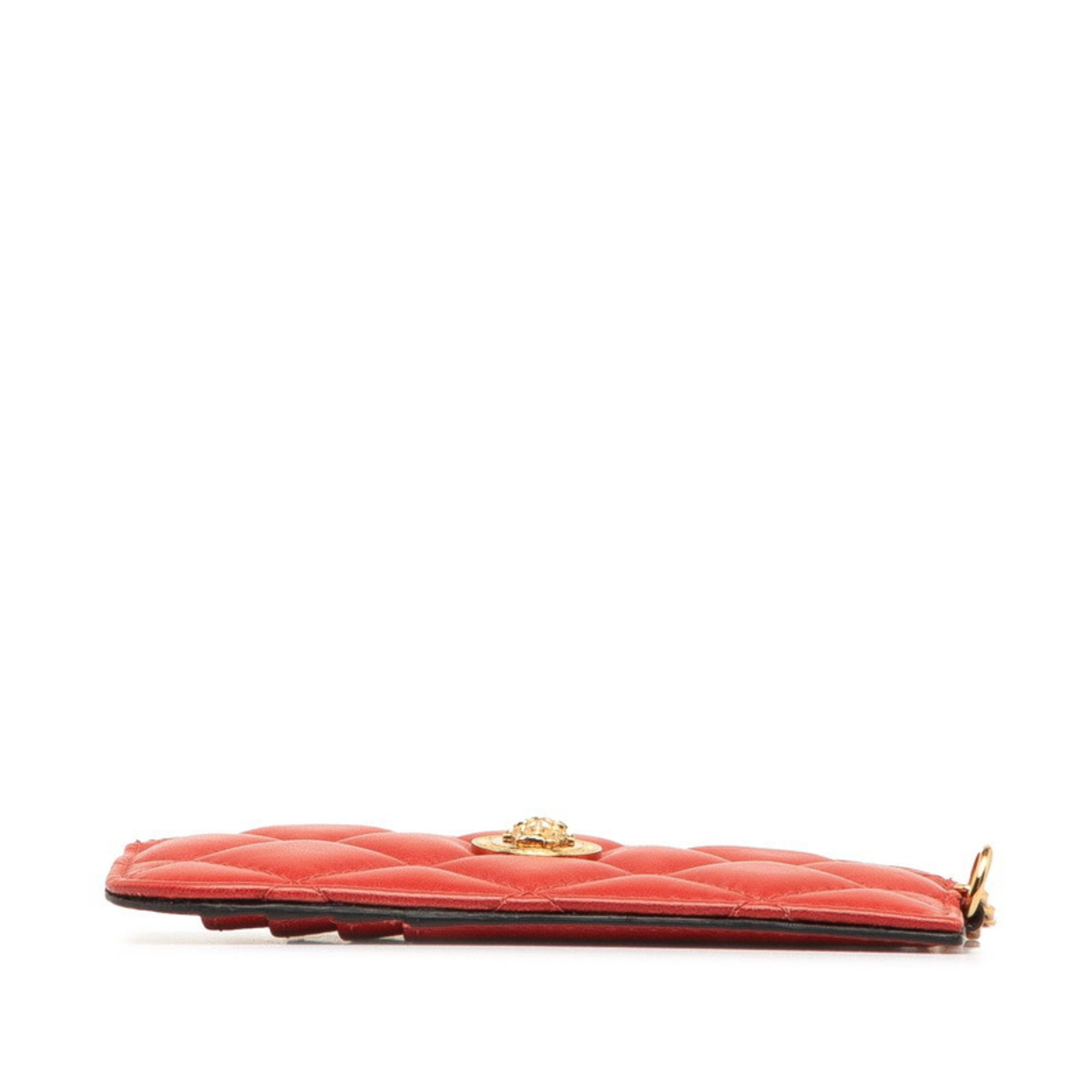 Versace Medusa Card Case Red Gold Leather Women's VERSACE