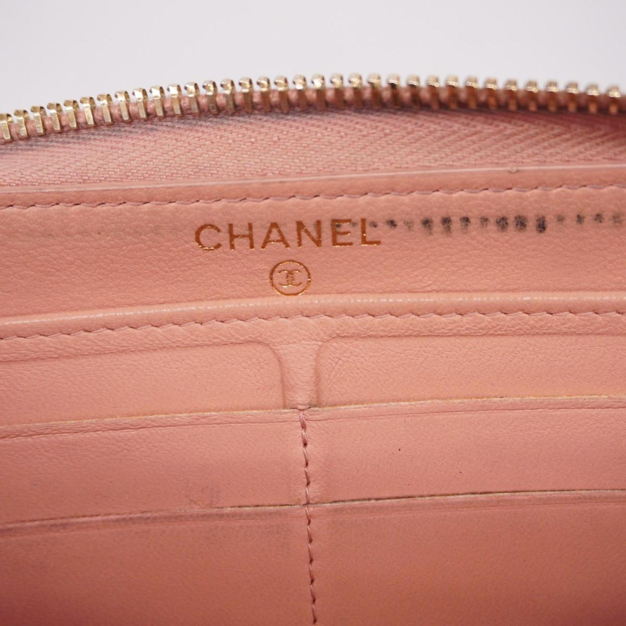 Chanel Long Wallet Matelasse Lambskin Pink Women's