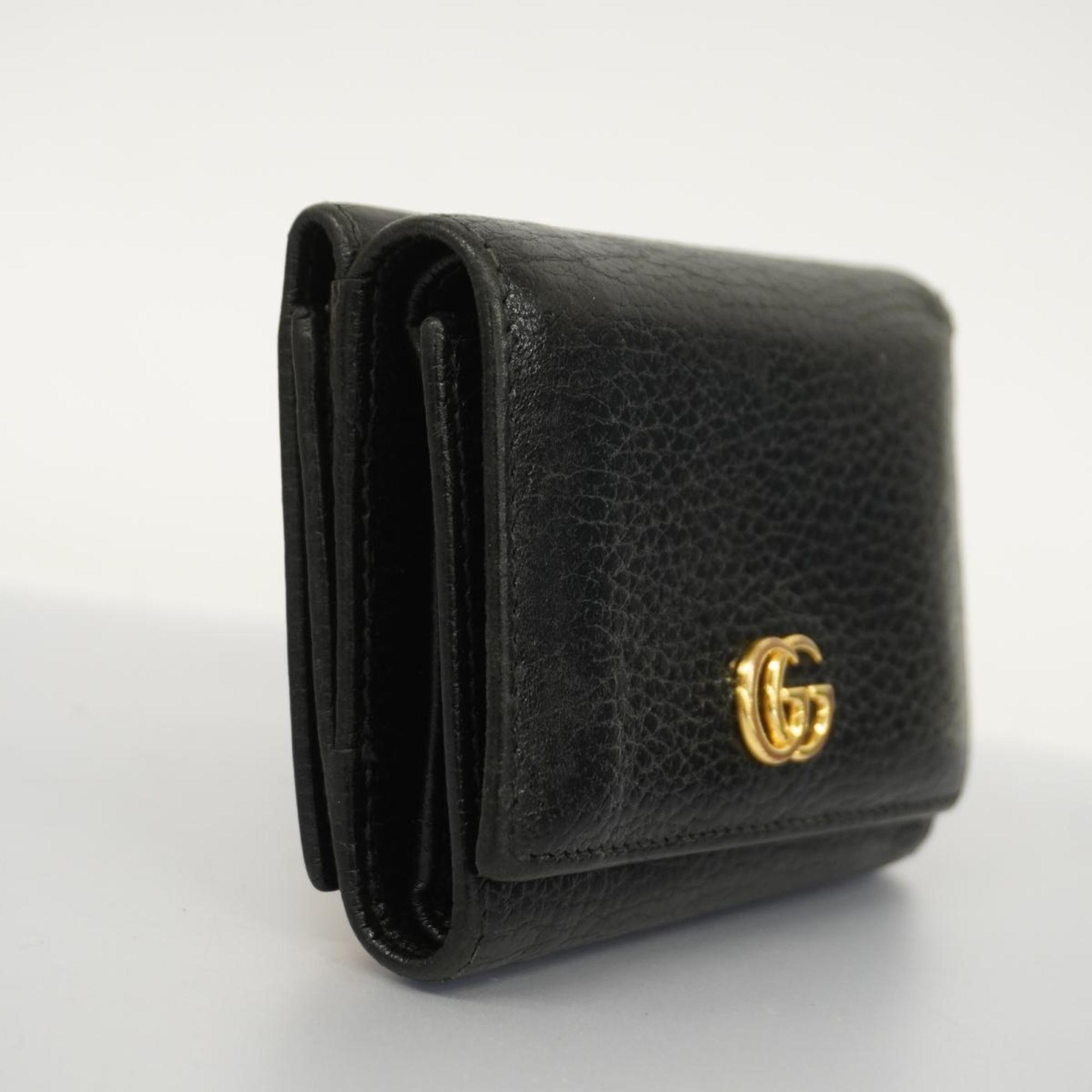 Gucci Tri-fold Wallet GG Marmont 474746 Leather Black Women's