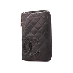 Chanel Long Wallet Cambon Lambskin Black Women's