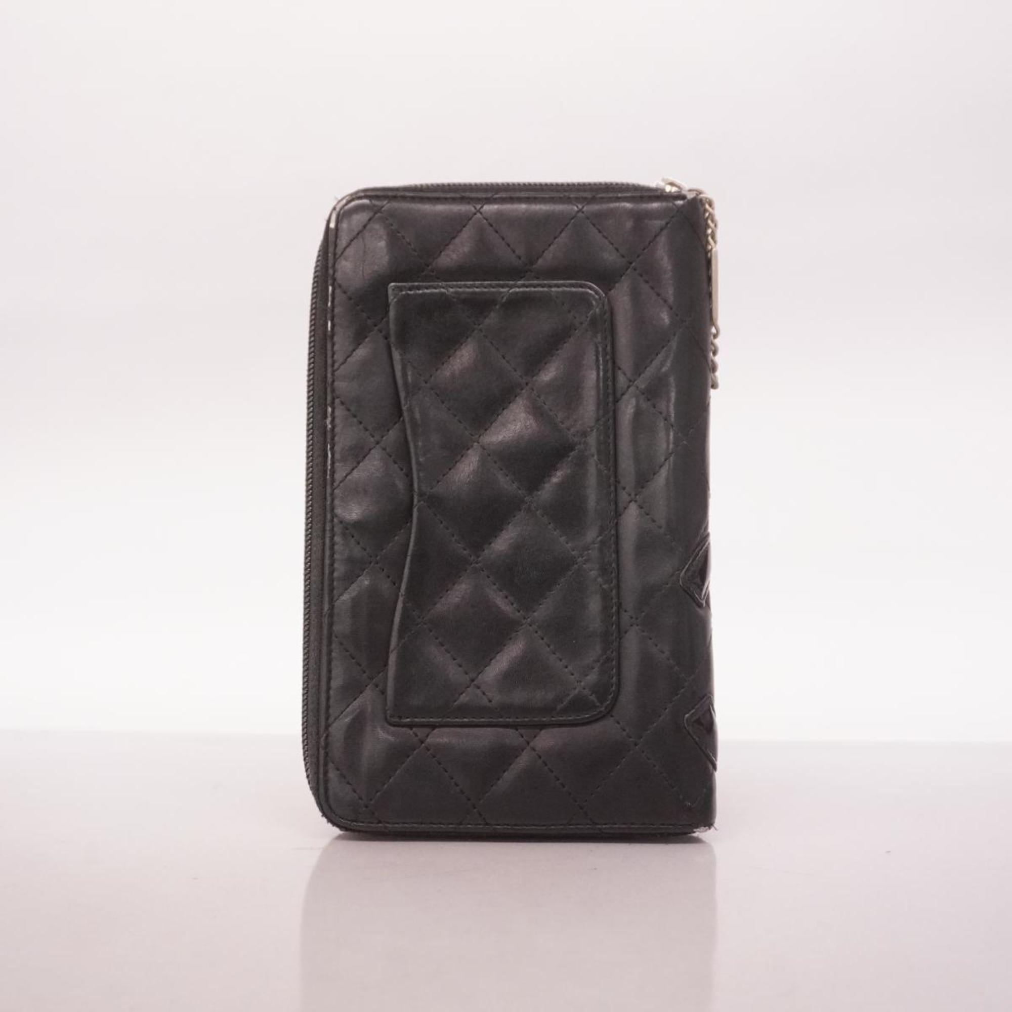 Chanel Long Wallet Cambon Lambskin Black Women's