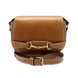 CELINE Shoulder Bag Leather Brown Gold Women's z0496