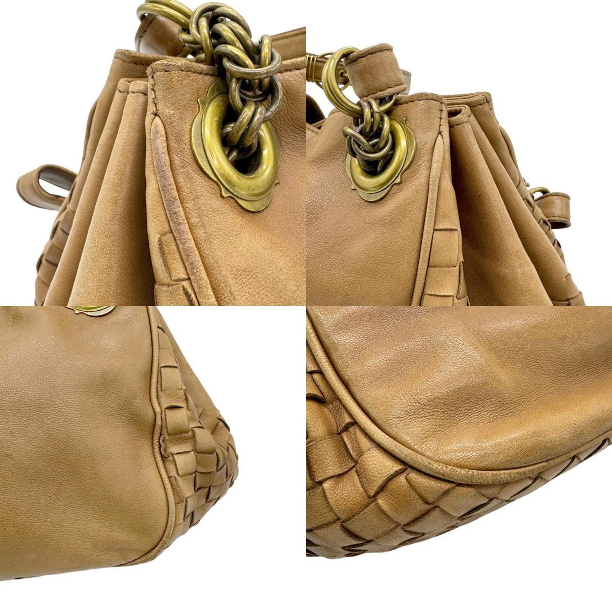 BOTTEGA VENETA Shoulder Bag Intrecciato Leather Brown Gold Women's z0638