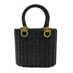 Salvatore Ferragamo Handbag Basket Bag/Rattan Black Women's z0597
