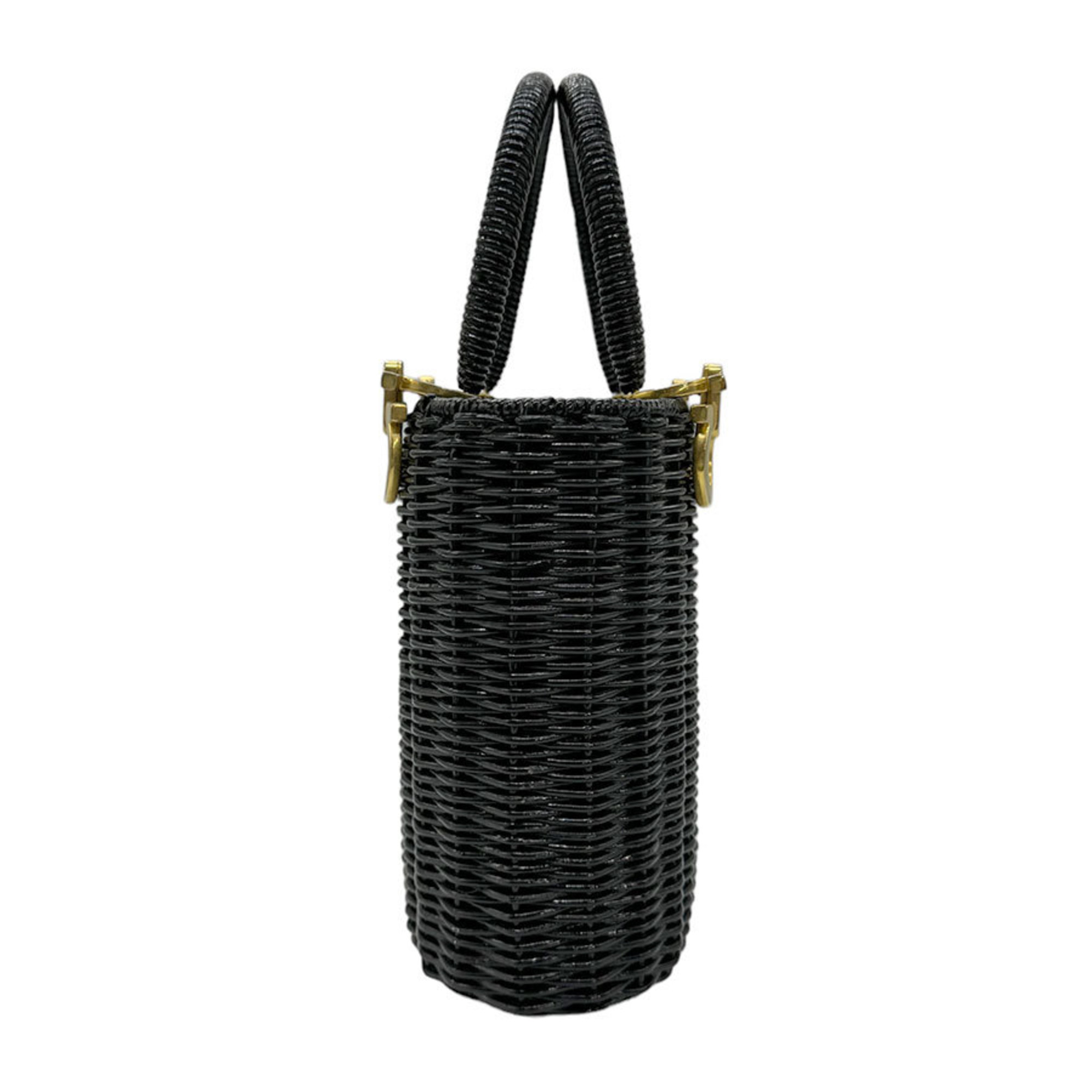 Salvatore Ferragamo Handbag Basket Bag/Rattan Black Women's z0597
