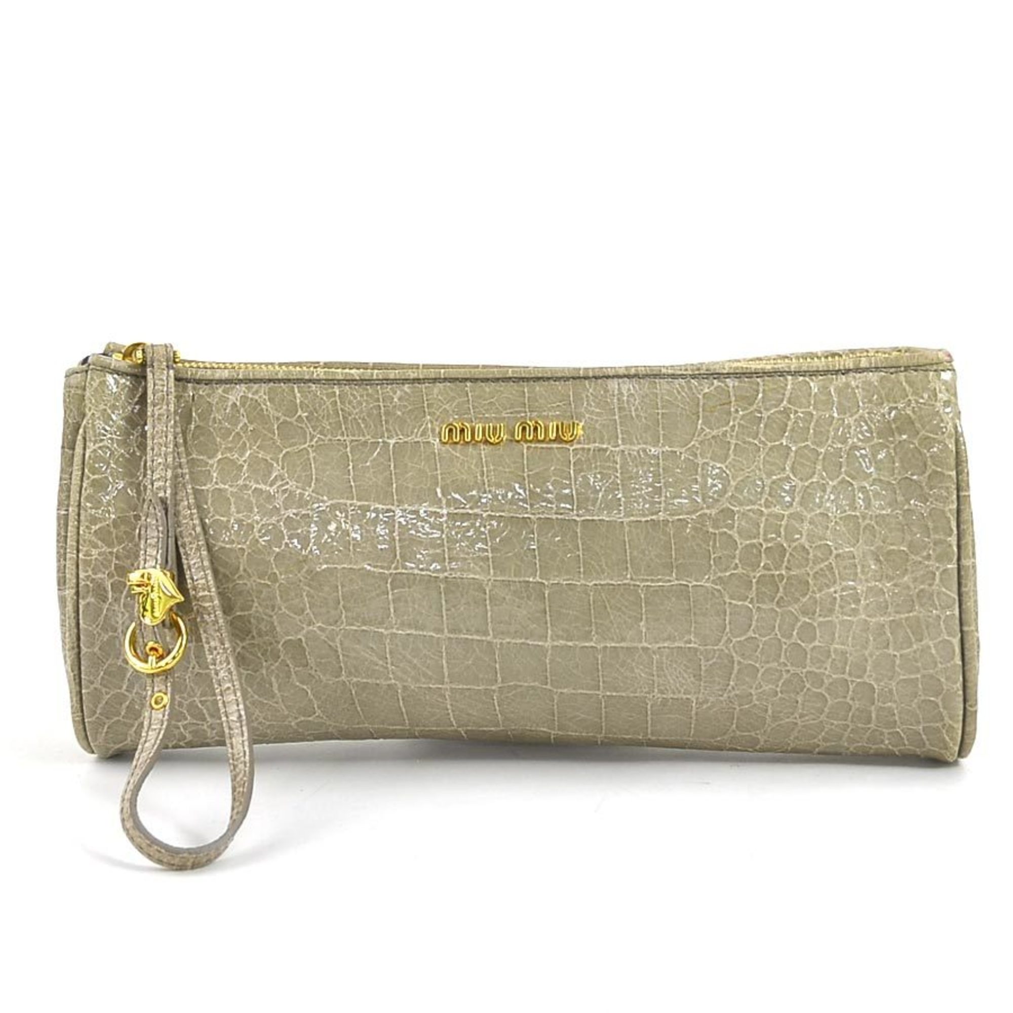 Miu Miu Miu Clutch Bag Embossed Leather Greige Gold Women's e58525a