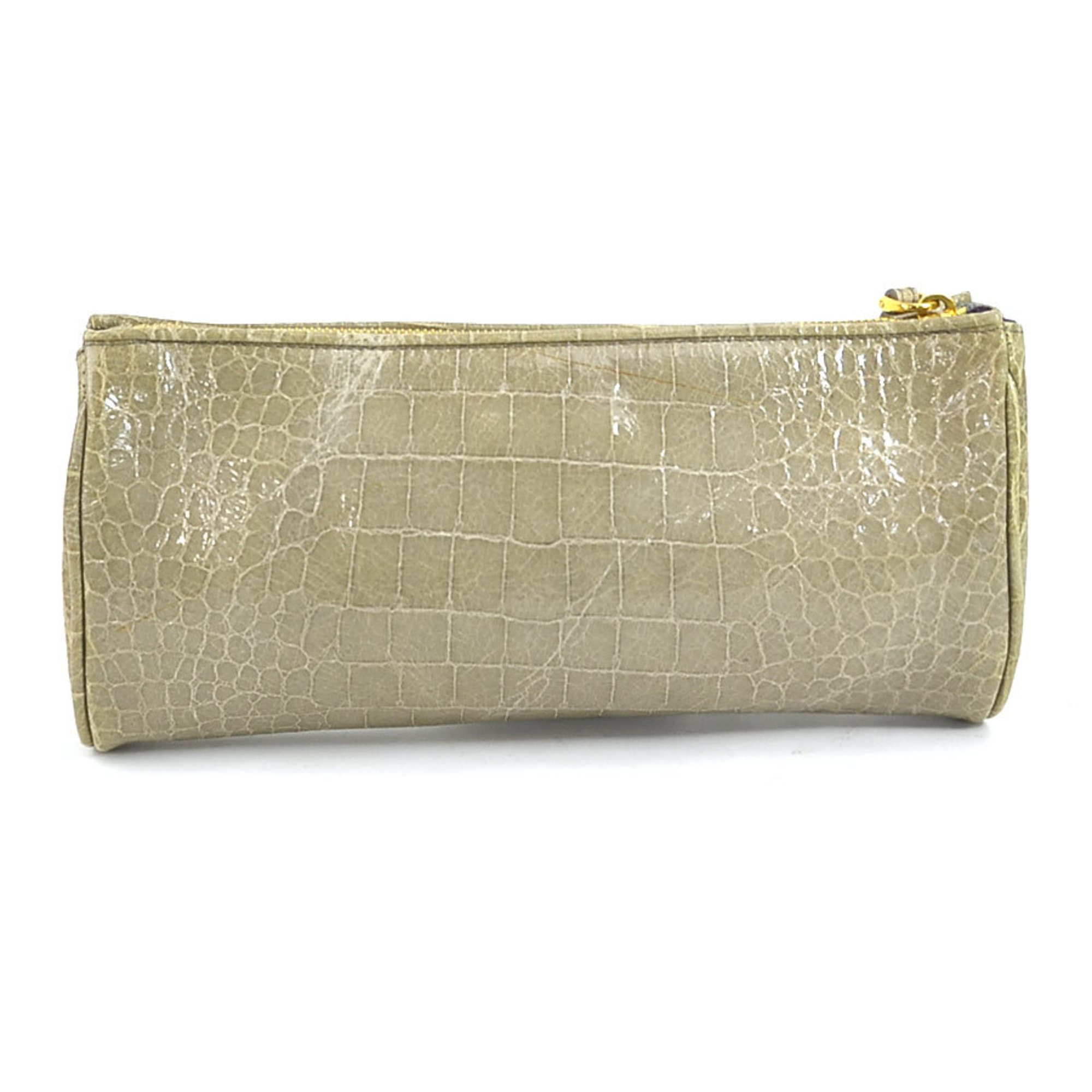 Miu Miu Miu Clutch Bag Embossed Leather Greige Gold Women's e58525a