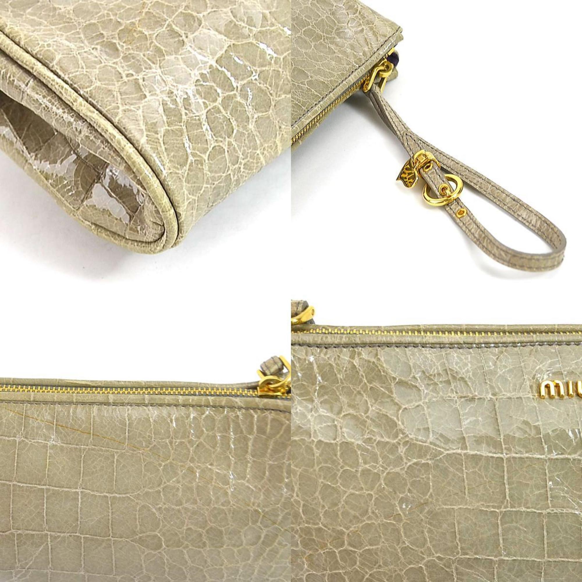 Miu Miu Miu Clutch Bag Embossed Leather Greige Gold Women's e58525a