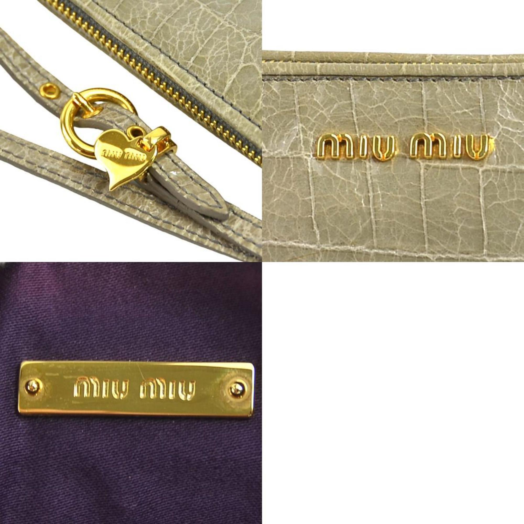 Miu Miu Miu Clutch Bag Embossed Leather Greige Gold Women's e58525a