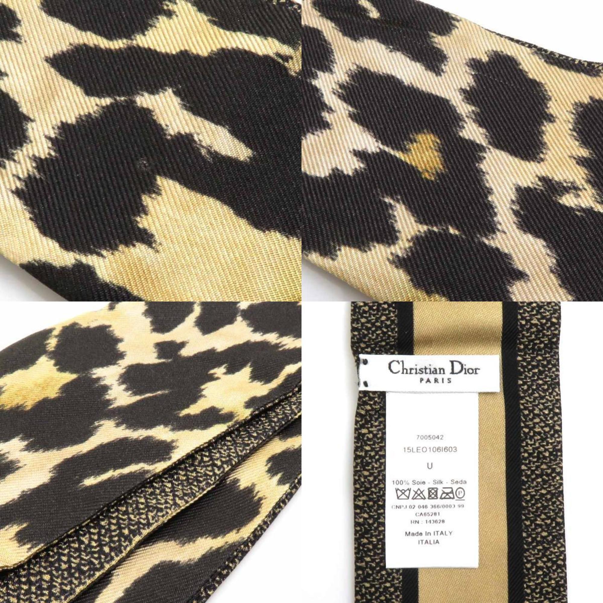 Christian Dior scarf muffler leopard silk beige/black women's e58532a