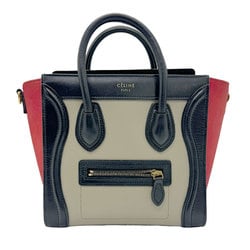 CELINE Handbag Shoulder Bag Luggage Nano Shopper Leather Greige/Black/Red Gold Women's z0529