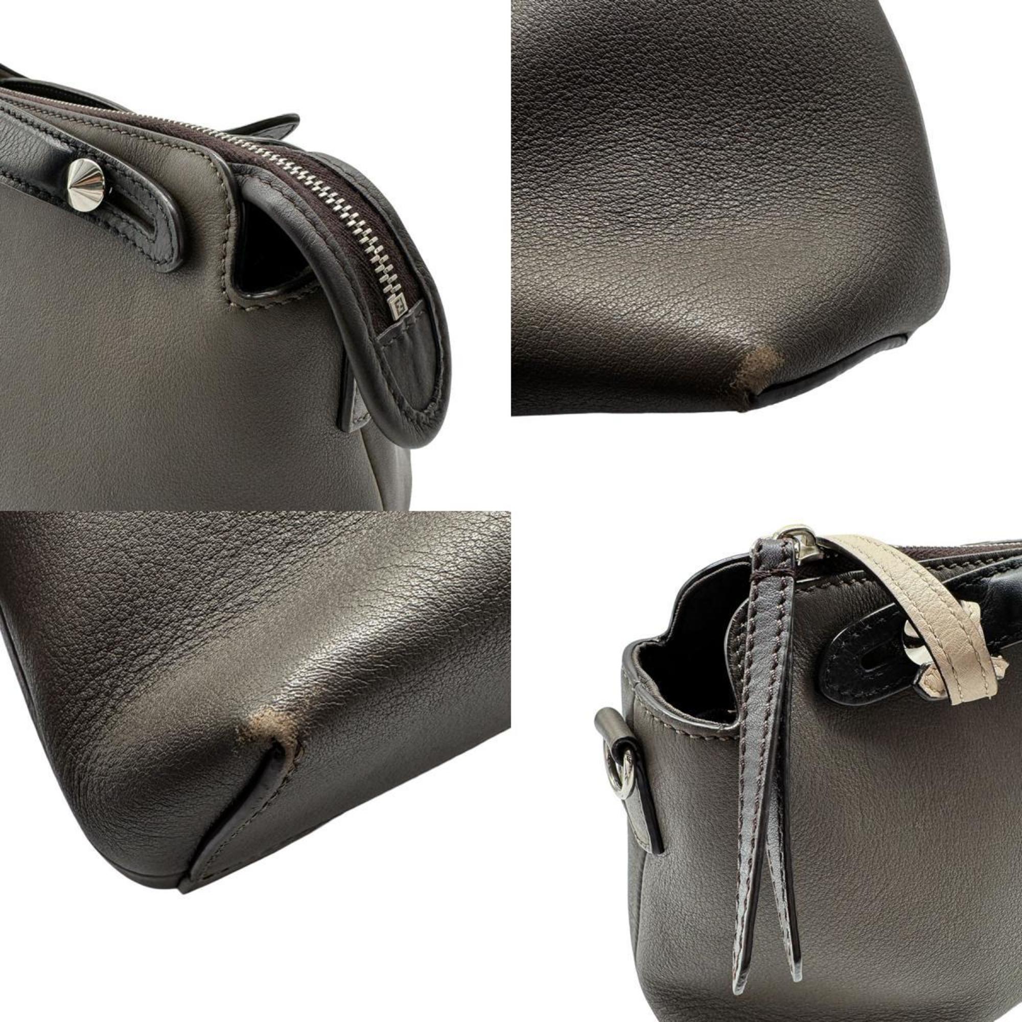 FENDI Shoulder Bag Handbag By The Way Medium Leather Gray x Black Women's 8BL124-5QJ z0513