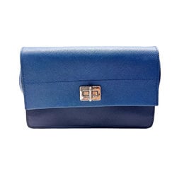 PRADA Shoulder Bag Wallet Leather Navy/Blue Silver Women's z0436