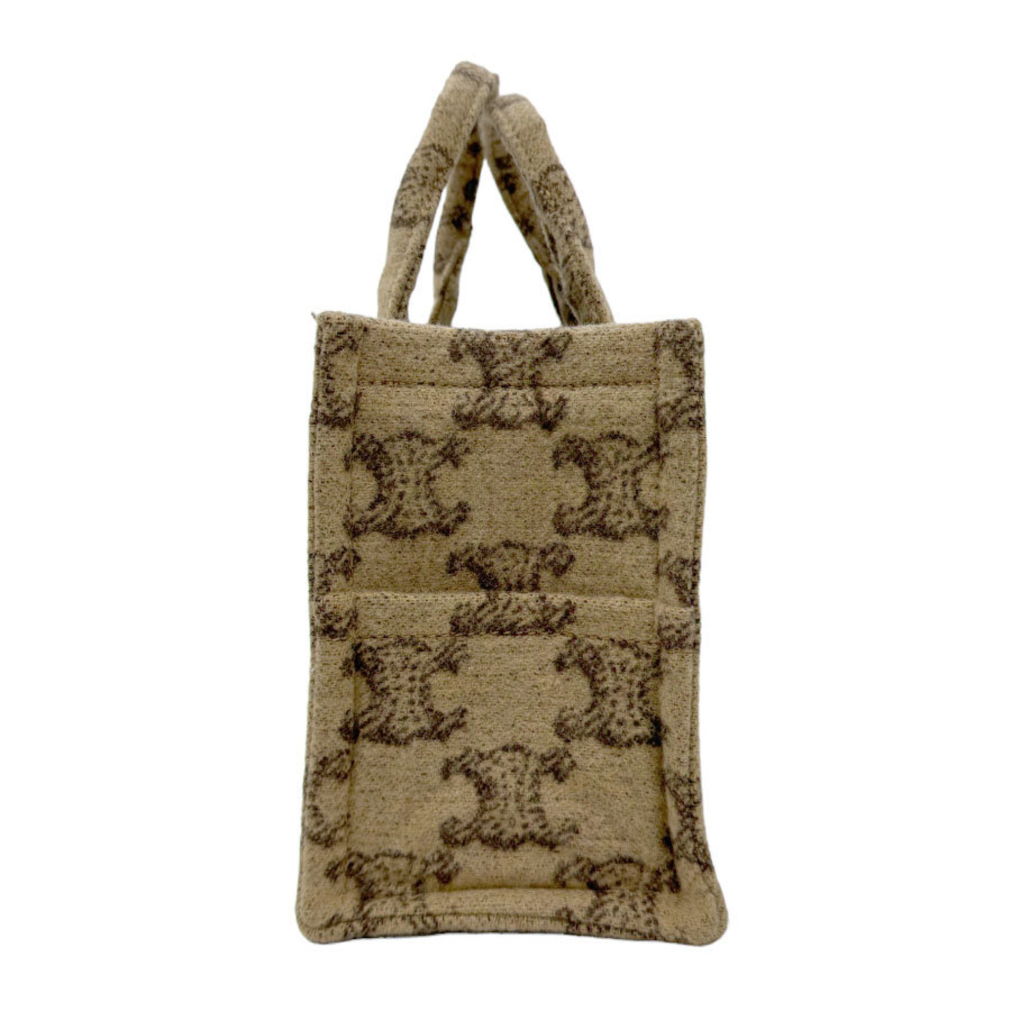CELINE Handbag Shoulder Bag Triomphe Small Cabas Thais Felt/Leather Brown Unisex z0573