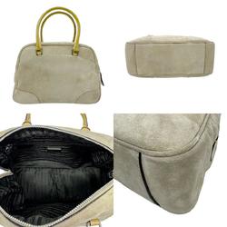 PRADA Handbag Suede/Patent Leather Beige Women's B10727 z0572