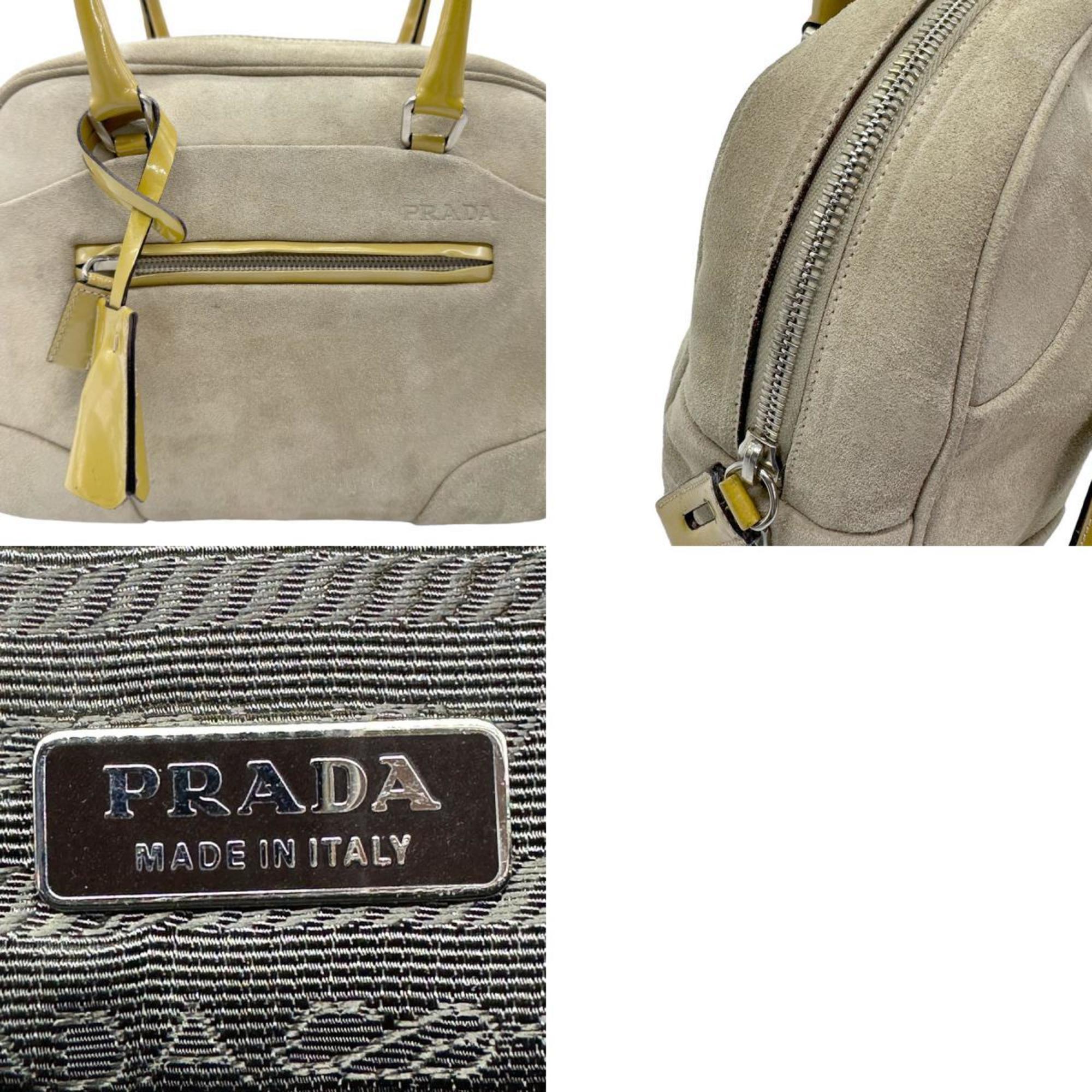 PRADA Handbag Suede/Patent Leather Beige Women's B10727 z0572
