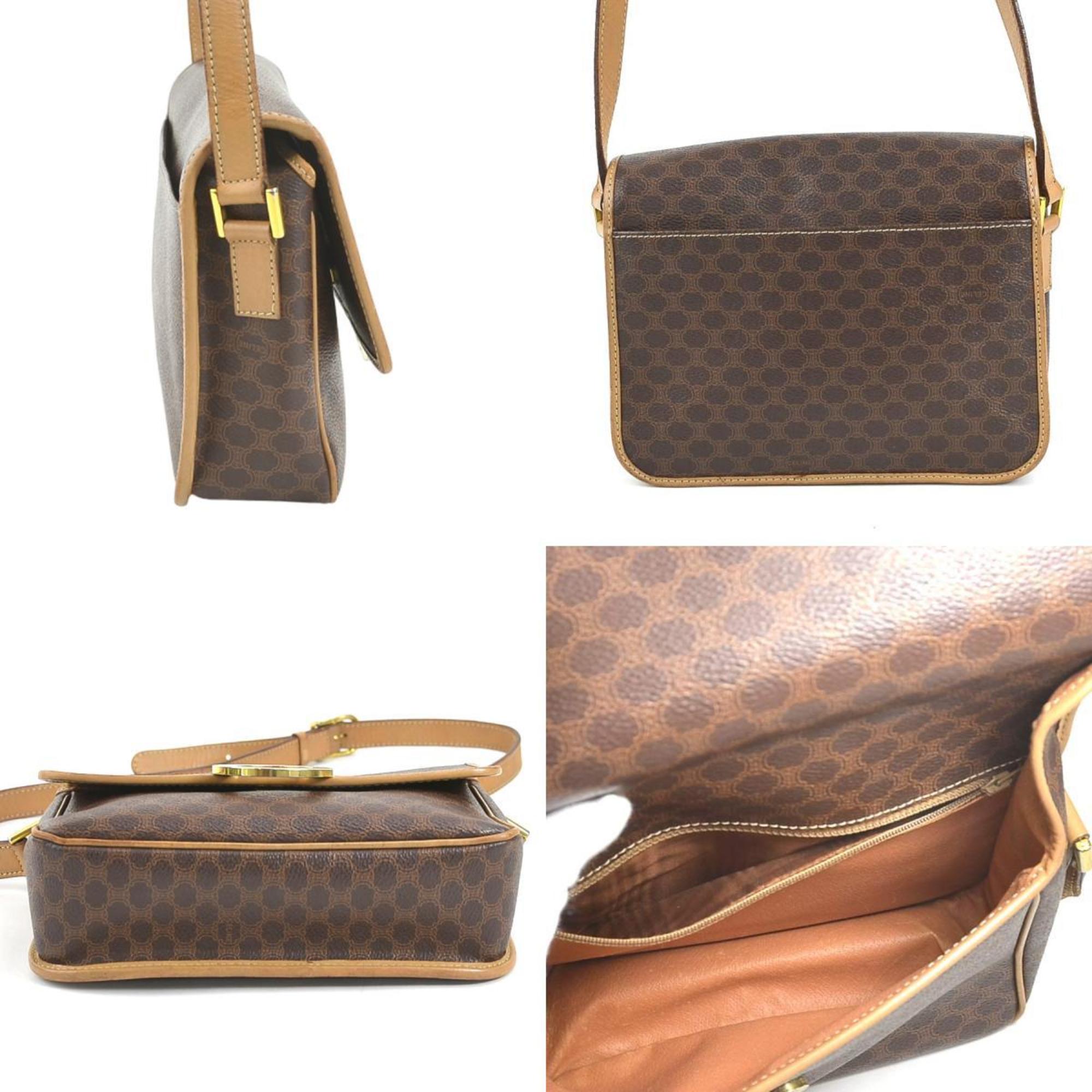 CELINE Shoulder Bag Macadam PVC/Leather Brown Women's e58521k