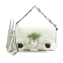 FENDI Handbag Shoulder Bag Monster Micro Baguette Leather/Fur Off-White/Green Silver Women's e58381g