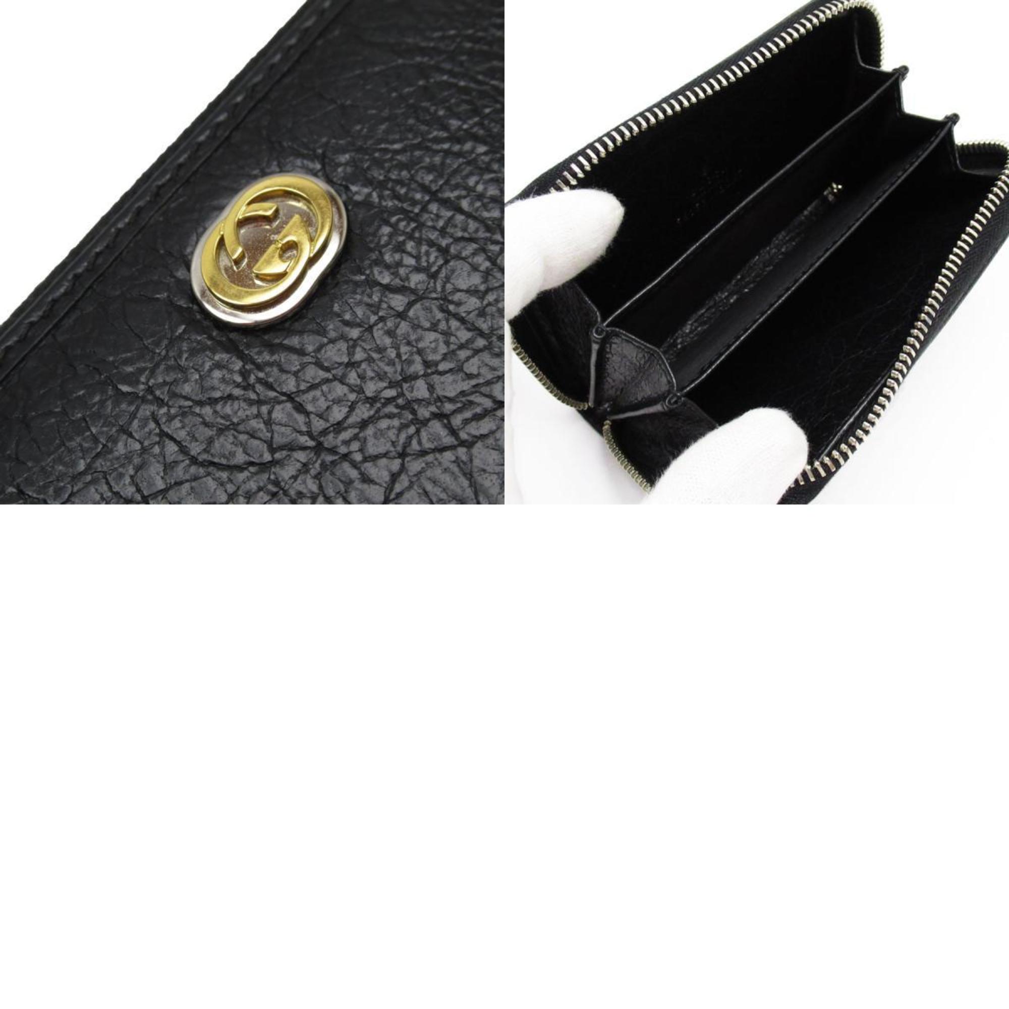 GUCCI Coin Case Wallet Card Business Holder Interlocking G Leather Black Unisex 581530 w0153a