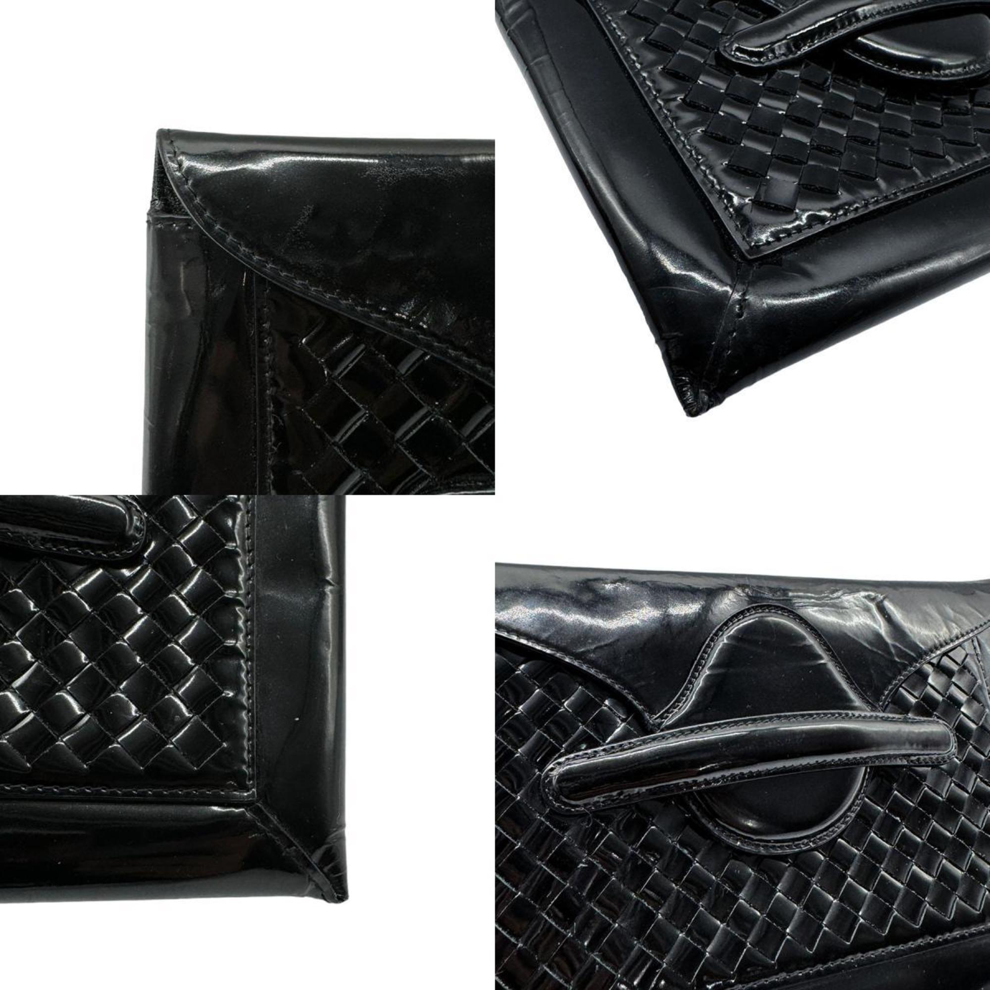 BOTTEGA VENETA Clutch Bag Intrecciato Patent Leather Black Unisex z0507