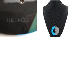 Hermes HERMES Necklace Lacquer Wood Blue x Black White Women's h30229f