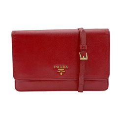 PRADA Shoulder Wallet Leather Red Women's z0592