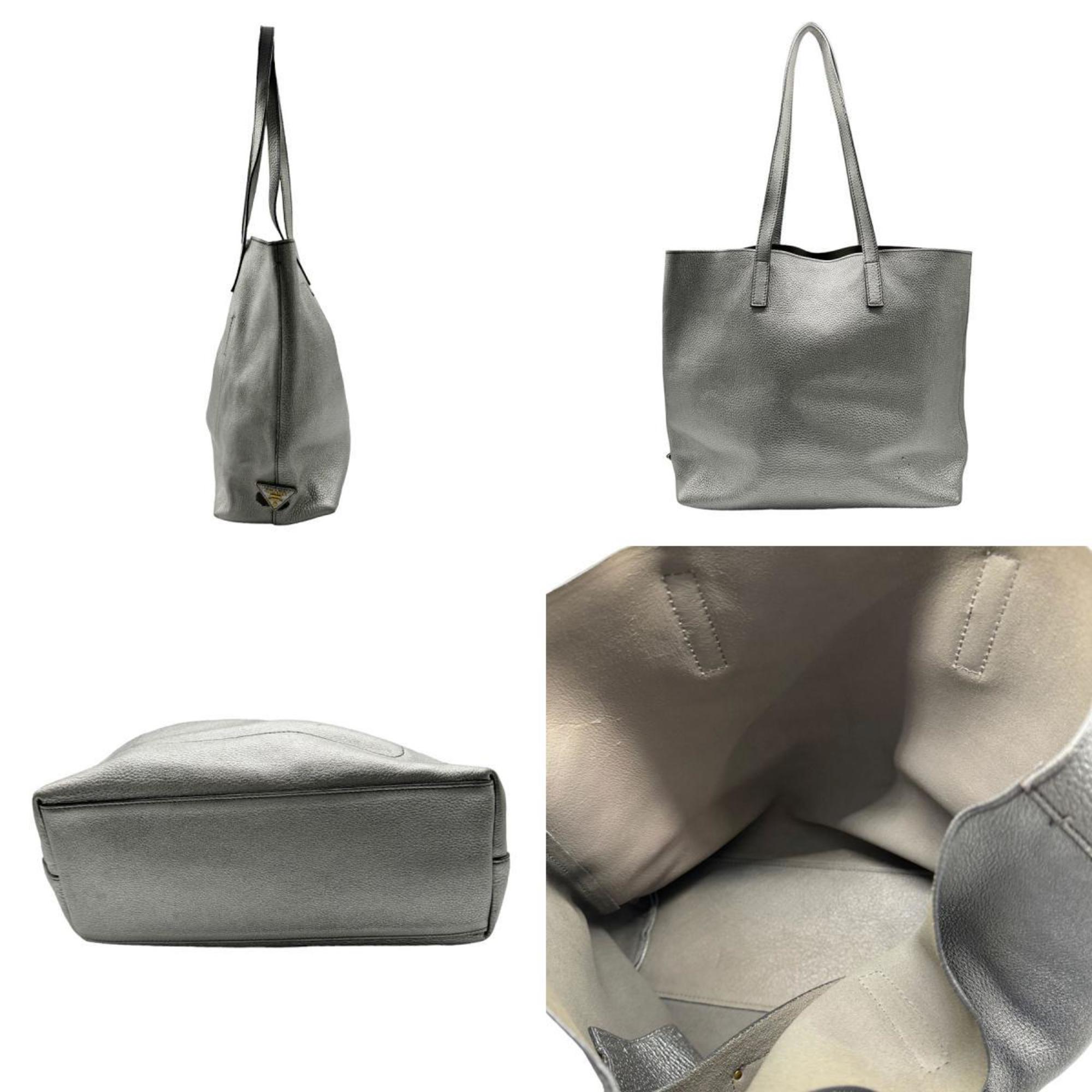 PRADA Shoulder Bag Tote Leather Silver Women's z0464