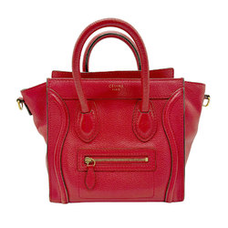 CELINE Handbag Shoulder Bag Luggage Nano Shopper Leather Red Women's z0665