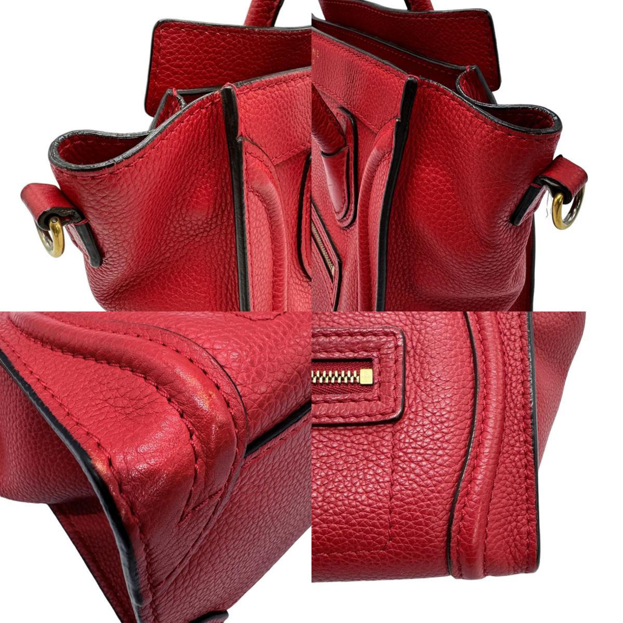 CELINE Handbag Shoulder Bag Luggage Nano Shopper Leather Red Women's z0665
