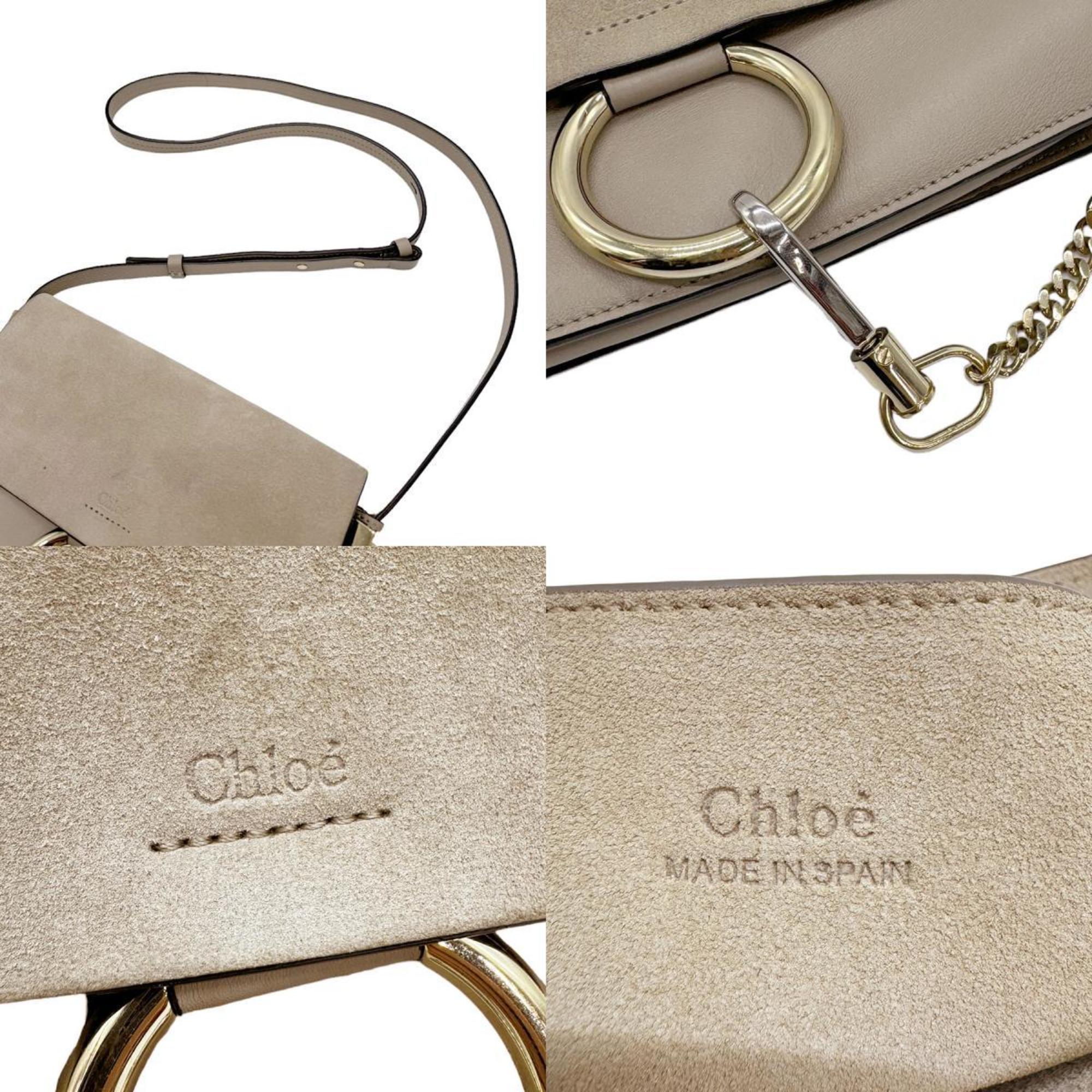 Chloé Chloe Shoulder Bag Suede/Leather Greige Women's z0659