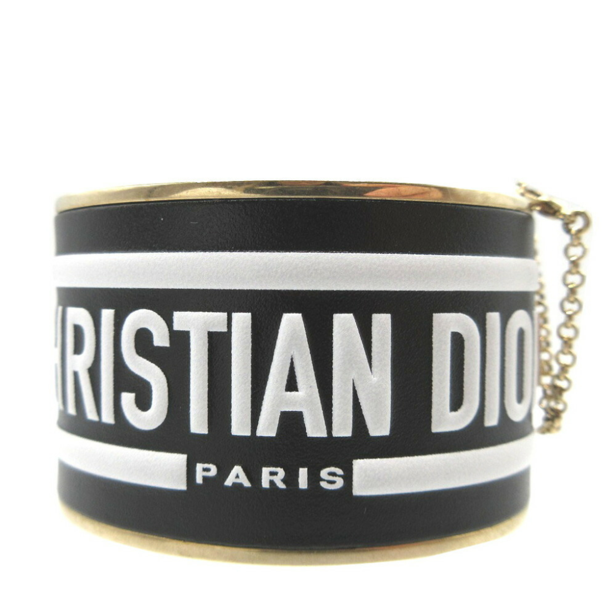 Christian Dior Leather Metal Black Gold Bracelet Bangle 0110Christian 6B0110SZZ5