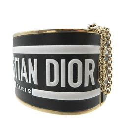 Christian Dior Leather Metal Black Gold Bracelet Bangle 0110Christian 6B0110SZZ5