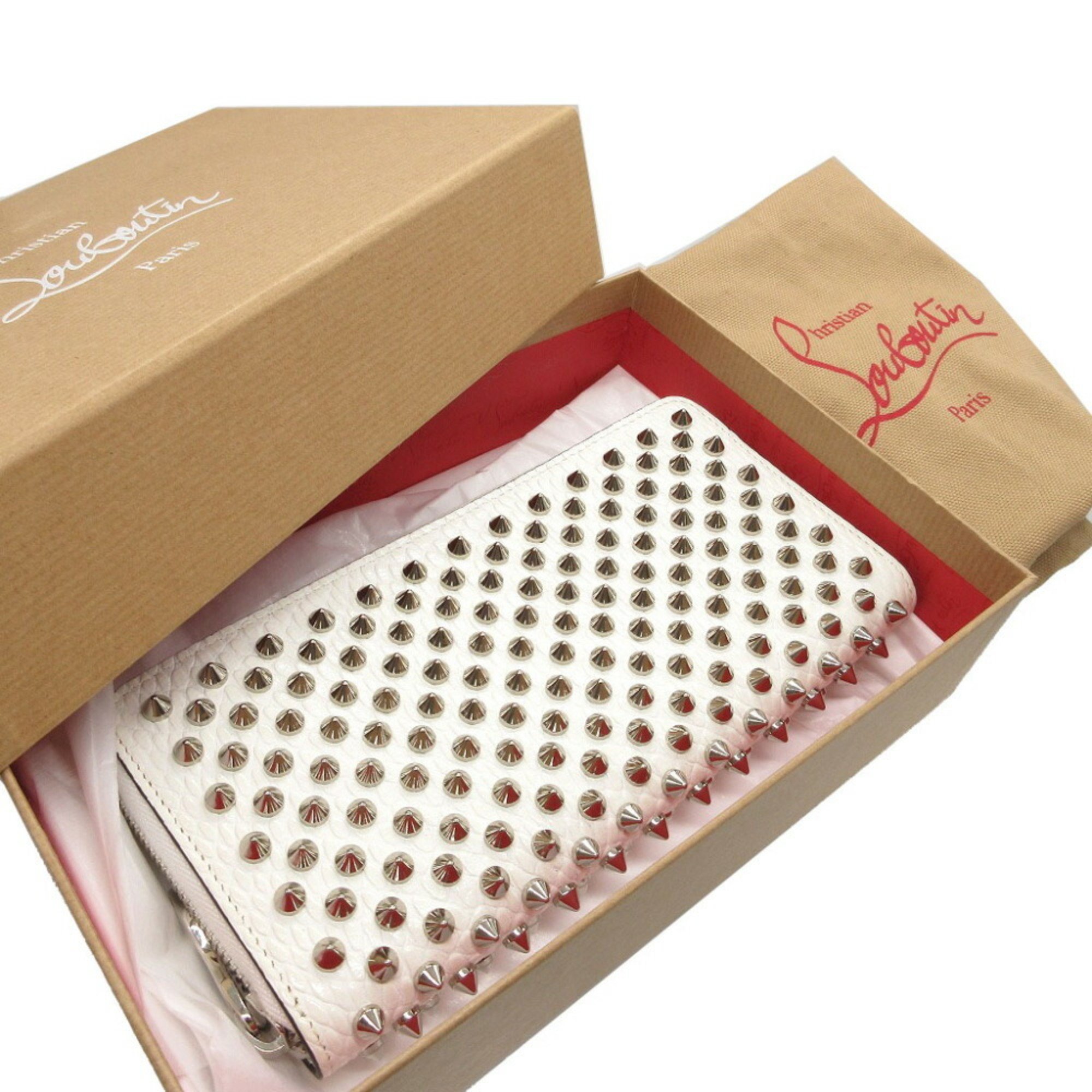 Christian Louboutin Studded Embossed Leather White Round Long Wallet 0105Christian 6B0105ZZL5
