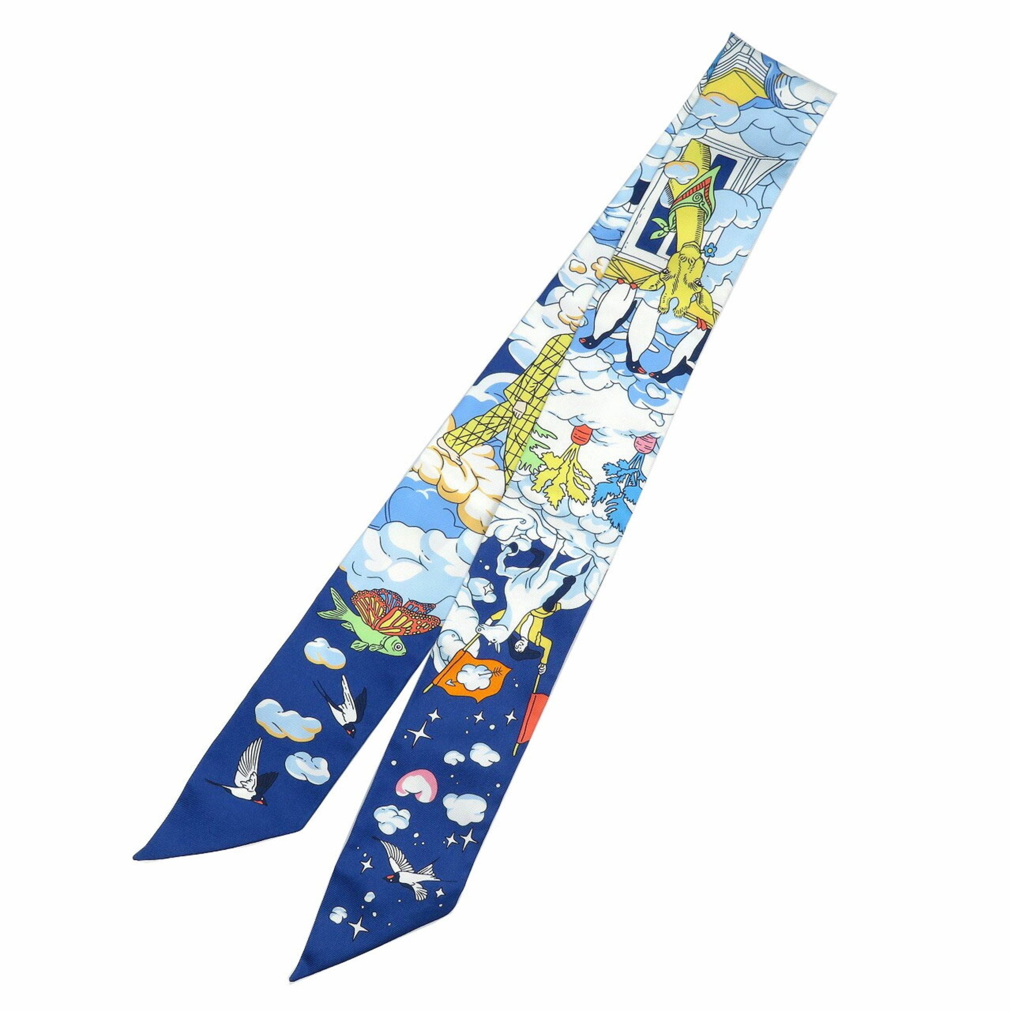 Hermes Twilly Sur Mon Nuage My Cloud Silk Marine Ciel Scarf Muffler 0085HERMES 6A0085IBP5