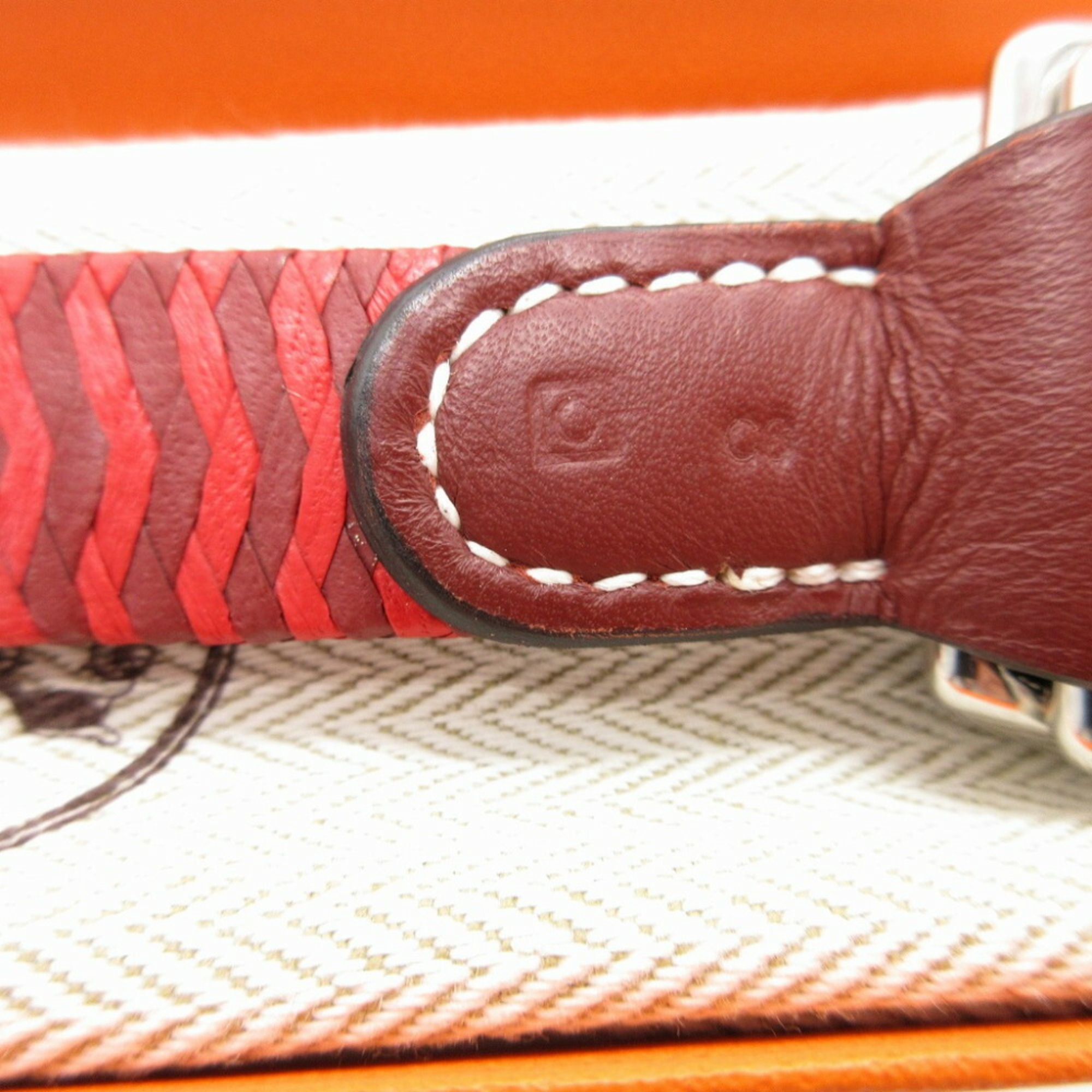 Hermes Romance □O stamp (made in 2011) Leather Red Brown Scarf Belt 0211HERMES 6A0211IBP5