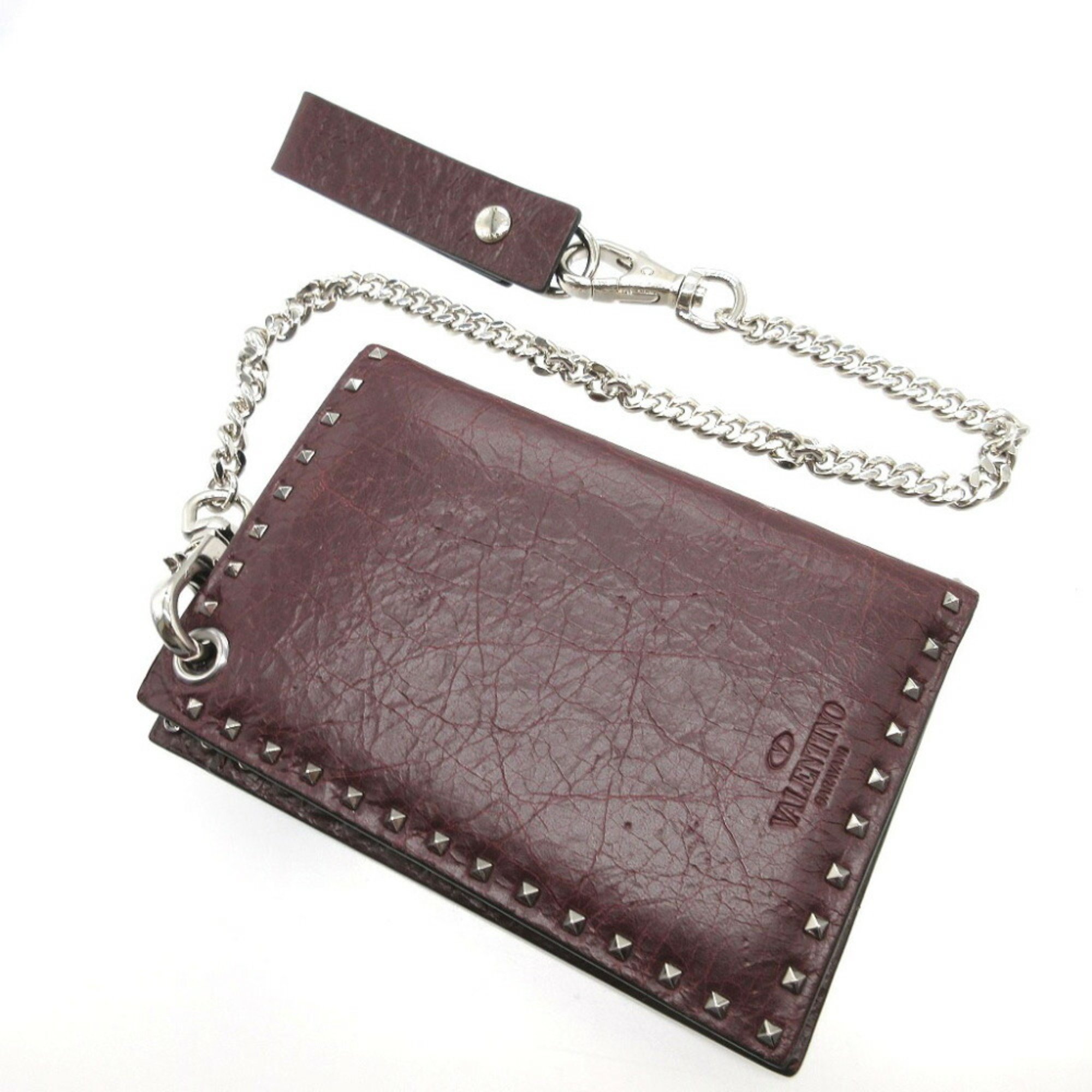 Valentino Rockstud Leather Bordeaux Chain Wallet Bi-fold 0050VALENTINO 6C0050II5