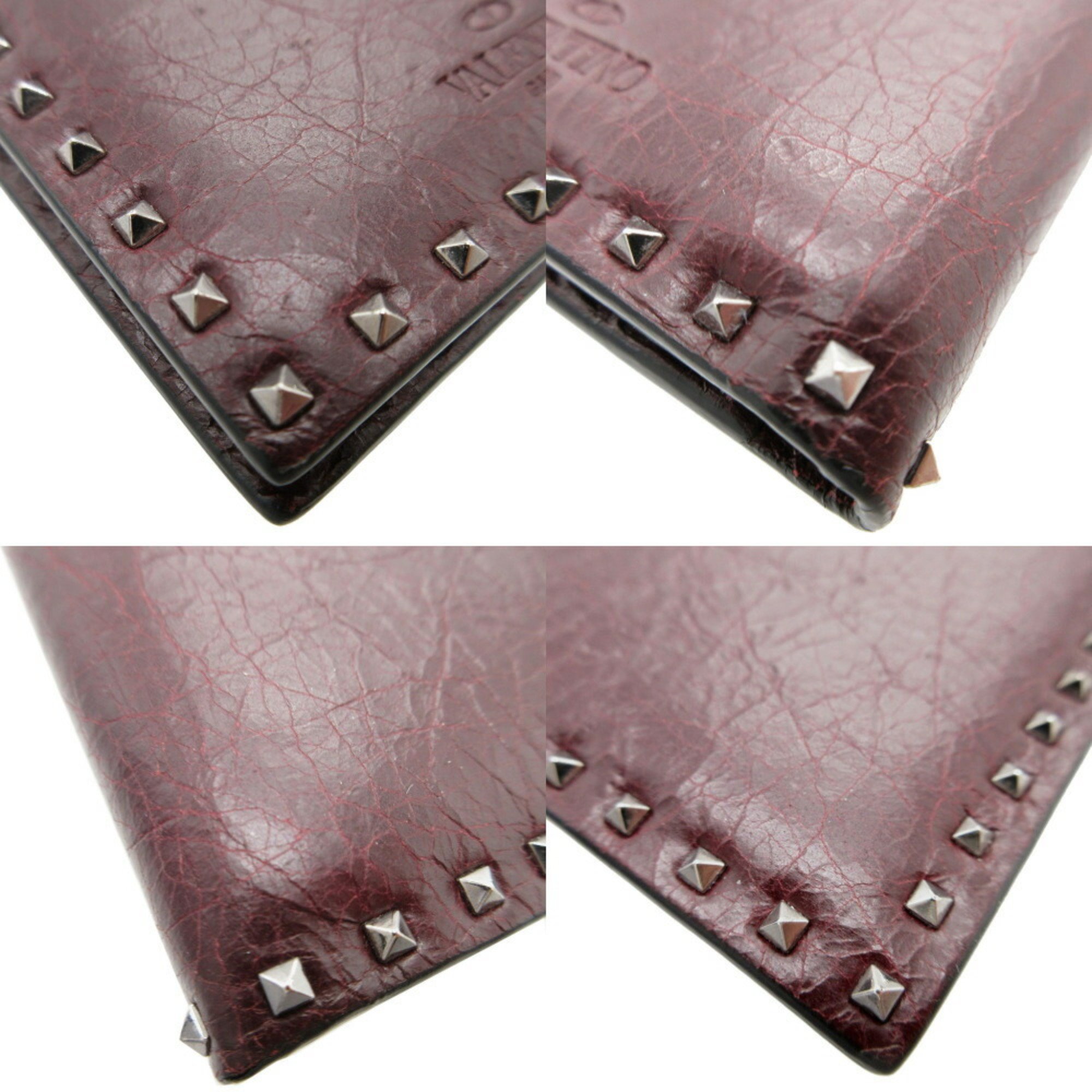 Valentino Rockstud Leather Bordeaux Chain Wallet Bi-fold 0050VALENTINO 6C0050II5