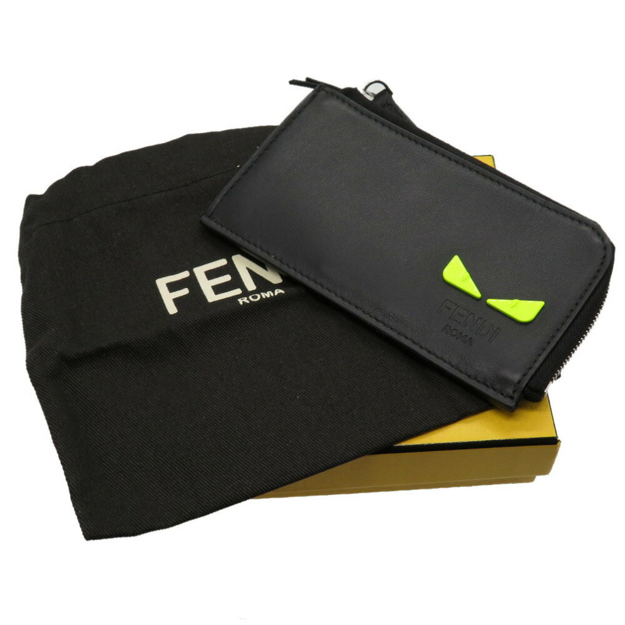 Fendi Monster Leather Black 7M0270 Coin Case Purse Wallet 0122 FENDI Men's 6B0122IGZ5