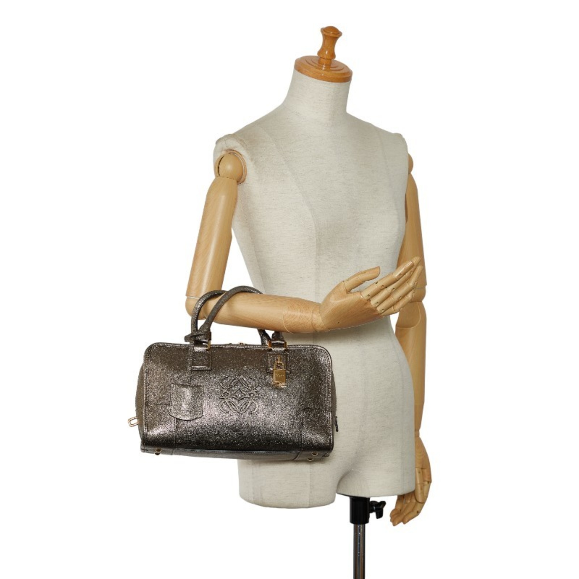 LOEWE Amazona 28 Anagram Handbag Gold Leather Women's